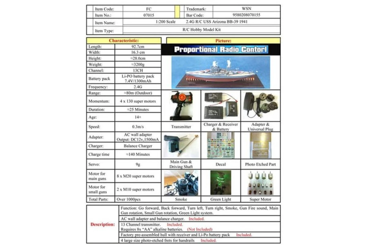 07015 | Trumpeter 1/200 USS Arizona BB-39 1941 Battleship Electric RC Boat Kit 8 07015 | Trumpeter 1/200 USS Arizona BB-39 1941 Battleship Electric RC Boat Kit - Image 8
